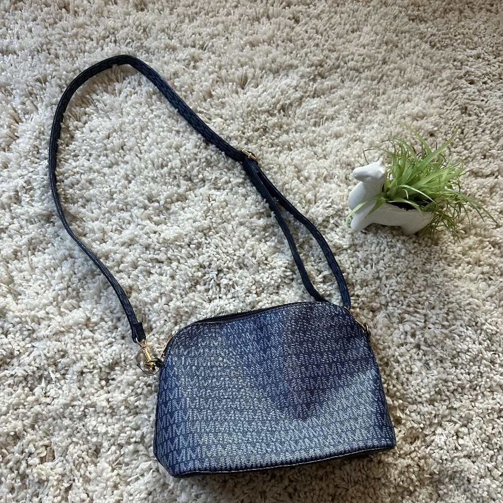 Super cute blue print "M" pattern casual twee over the shoulder cross bo…